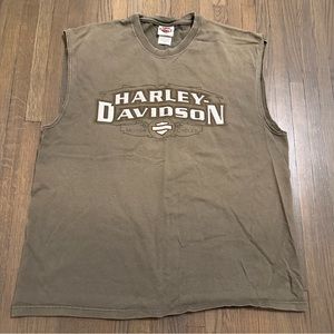 Harley Davidson motorcycles brown graphic logo tank top t shirt
